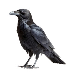 Naklejka premium Common Raven, known for its glossy black feathers and distinctive call. isolated on transparency background