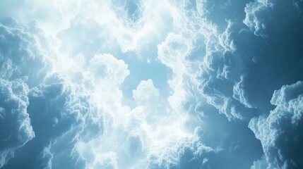 Dramatic sky with swirling clouds illuminated by sunlight, creating a serene atmosphere