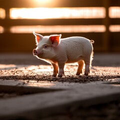 Adorable Baby Piglet in Sunset Barn  Farm Animal Photo