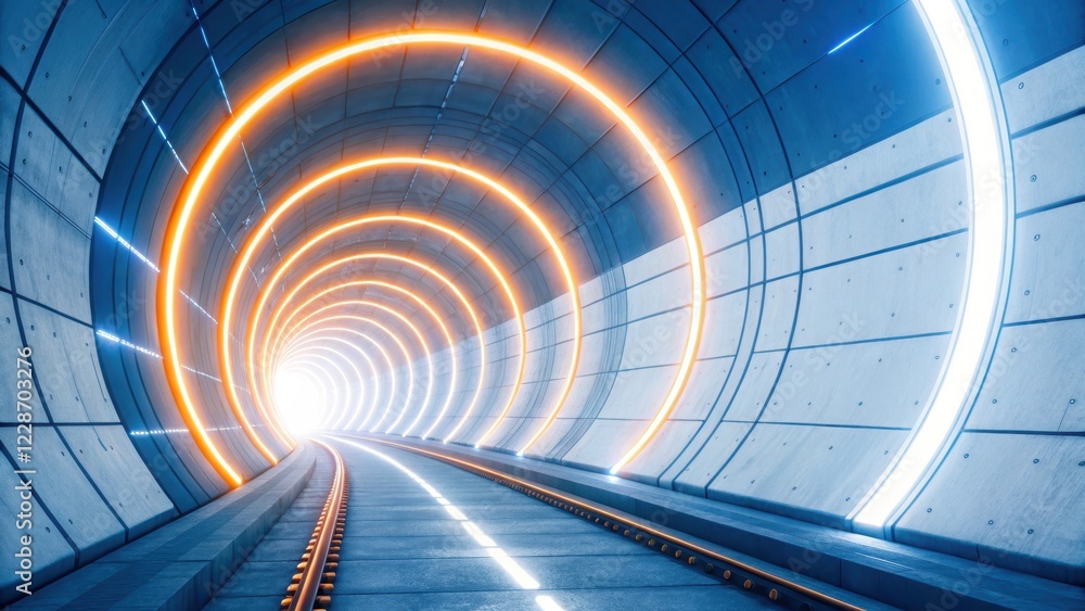 Aufkleber technology background concept, illuminated tunnel with glowing circular patterns