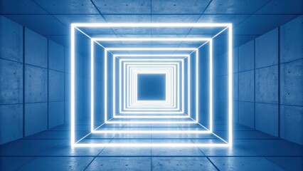 technology background concept, Neon-lit tunnel with geometric patterns.