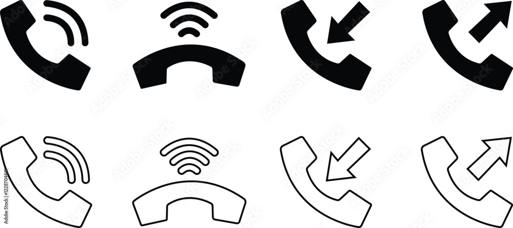 Poster phone call icon in flat line set isolated on transparent background. vector sign for apps or web. ha