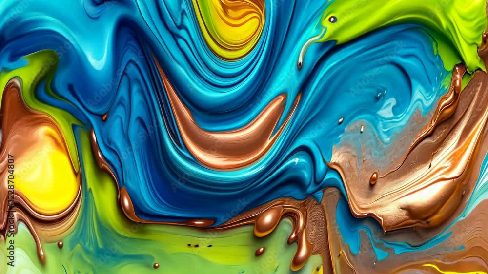 Poster vivid abstract paint swirls in motion creating colorful artistic patterns and fluid dynamics