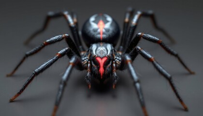 Obraz premium Detailed Close-up of a Striking Black Spider with Red Markings