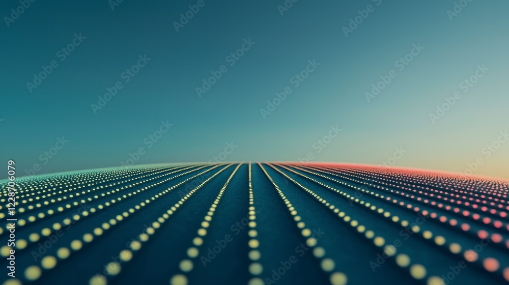 Poster abstract data stream illuminated dots on dark green background