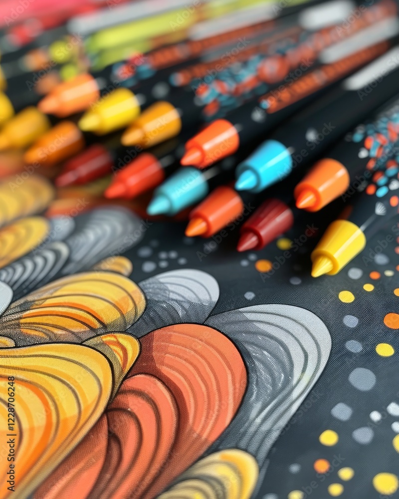 Aufkleber vibrant array of colorful markers on neatly arranged table in close-up view with copyspace for creat