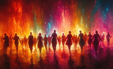 Fototapeta premium Energetic Dance Party with Young People Dancing in a Vibrant Nightclub Atmosphere