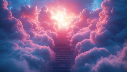 Heavenly Staircase Leading to Bright Sky and Divine Light