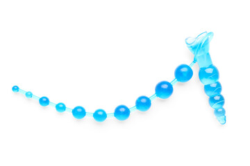Blue anal plugs from sex shop on white background