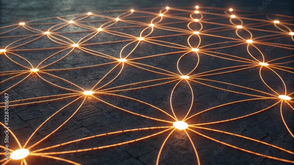 Aufkleber technology background concept, abstract glowing network pattern on a dark surface