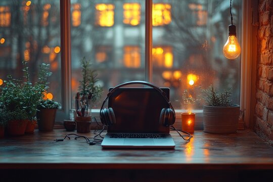 Call Center Communication Support with Headset and Telephone in Modern Workspace