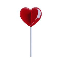 Red heart shaped lollipop isolated on transparent background Generative Ai.

