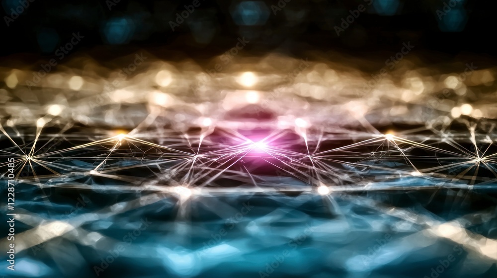 Poster futuristic network abstract plexus background with glowing nodes and connections