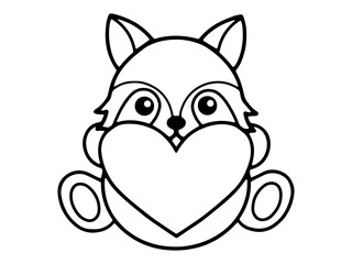 Valentine Day Fox Holding Heart Black and White
