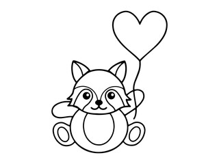 Valentines Day Fox Holding Balloon Outline