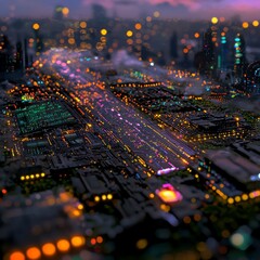 Fototapeta premium Futuristic Cyberpunk Cityscape Neon Lights Digital Highway Smart City