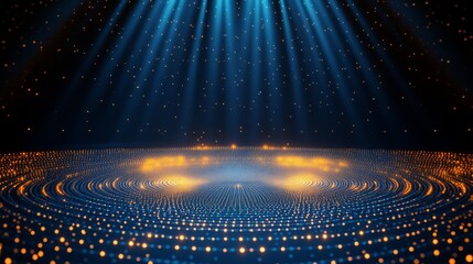 Stylish blue and golden dotted lines with stage spotlights shining on a sophisticated royal awards graphics background 