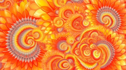 Fractal Sunflowers Psychedelic Orange Spiral Blooms