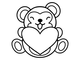 Valentine Day Monkey Holding Heart Line Art
