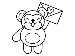 Valentine Day Monkey Holding a Letter Black and White