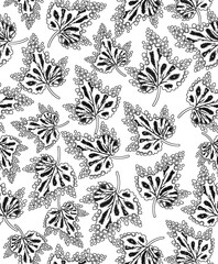 Fototapeta premium Hand Drawn Flowers and Leaves Line Pattern Watercolor Trendy Plan Trendy Color Cards Print On The Floor Home Textile Fabric Wallpaper Wrapping Cards Carpet Rug Background Fabric Linen Look Textures