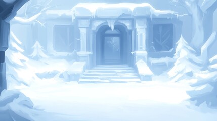 Frozen Entrance to a Snow Covered Ancient Building