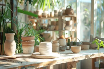 Crafting Inspiration: Explore Your Creativity at a DIY Pottery Station Featuring a Clay Wheel