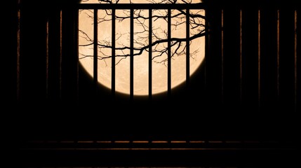 Fototapeta premium Full Moon Night Behind Prison Bars Silhouette
