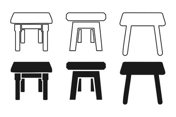Vector Illustration of Various Tables in Outline and Solid Styles