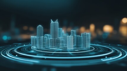 Futuristic Cityscape Digital Model Hologram Projection