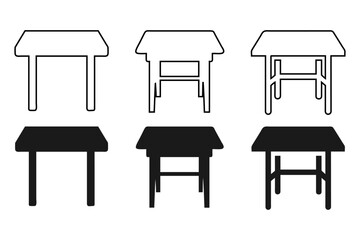 Vector Illustration of Various Tables in Outline and Solid Styles