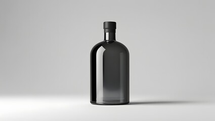 3D Black Liquor Bottle, Minimal Style