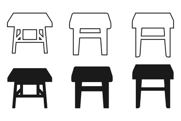 Vector Illustration of Various Tables in Outline and Solid Styles