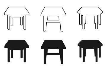Vector Illustration of Various Tables in Outline and Solid Styles