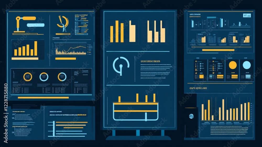 Poster futuristic data visualization dashboard displays
