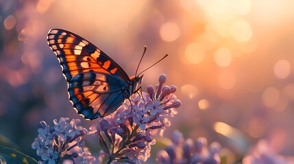 Butterfly sunset lilac garden nature peace