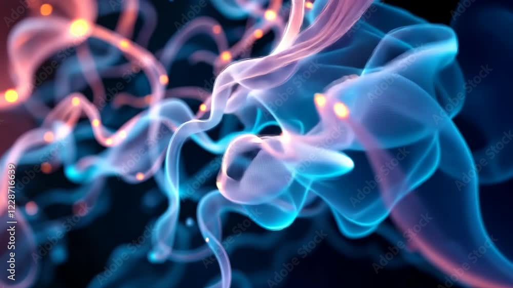 Poster vivid neon flow of abstract smooth waves in dynamic motion with glowing particles