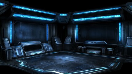 Futuristic SciFi Room Blue Neon Lighting Design