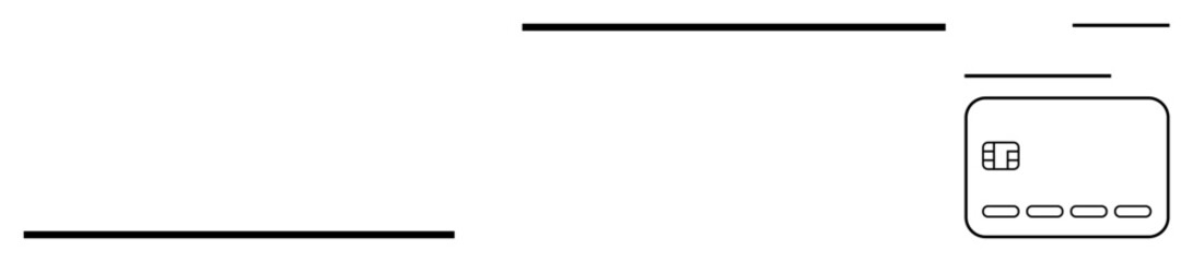 Obraz premium Simplified linear design showing a credit card with a visible electronic chip and horizontal lines. Ideal for finance, banking, payment processing, online transactions, digital wallets, secure