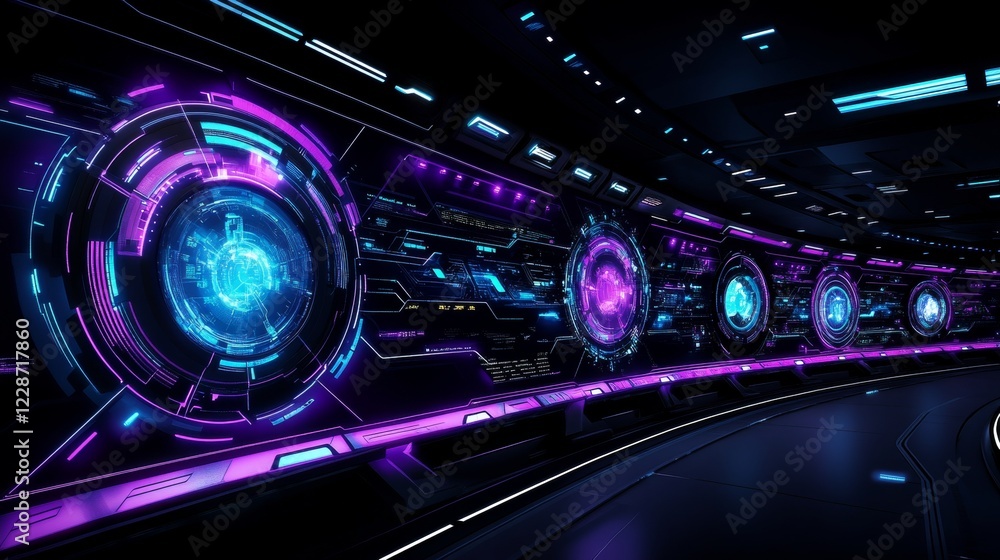 Poster futuristic spaceship control panel interface design