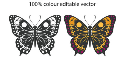 Butterfly silhouette vector illustration art design. Silhouette Butterflies Isolated. insects butterfly outline, tattoo, coloring, vector logo icon set on a white background.