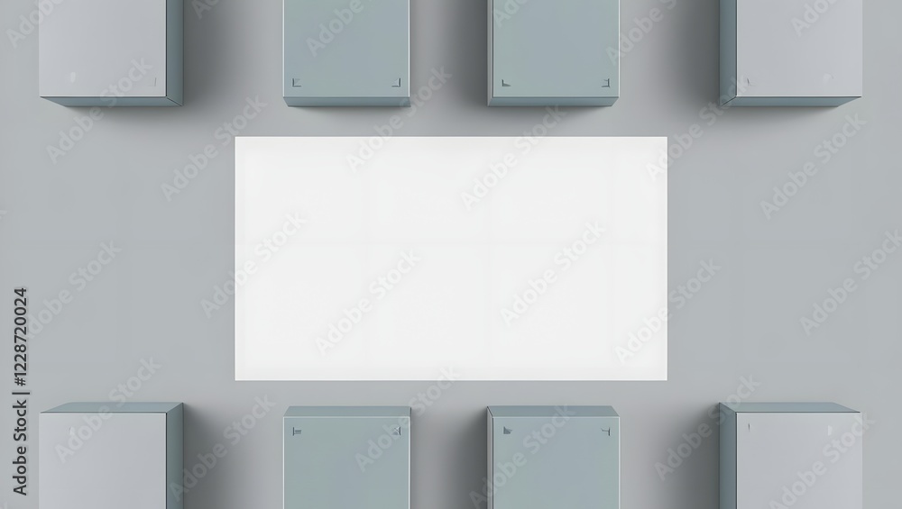 Poster minimalist boxes and white card mockup on gray background for display