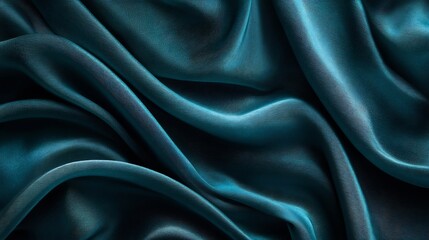 Obraz premium Deep Teal Silk Drapery Softly Flows Luxurious Texture. AI Generated