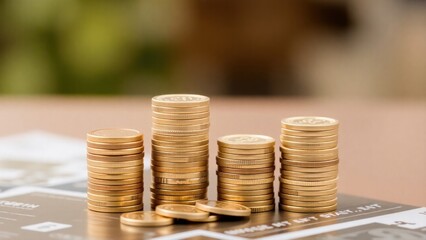 coins and graph. Series of stacked coins arranged in ascending order of height, creating a visual representation of growth and savings.