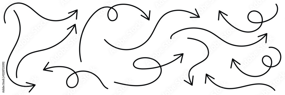 Poster collection of curve arrows. curved arrows icons set. hand drawn curve vector arrows doodle. vector i