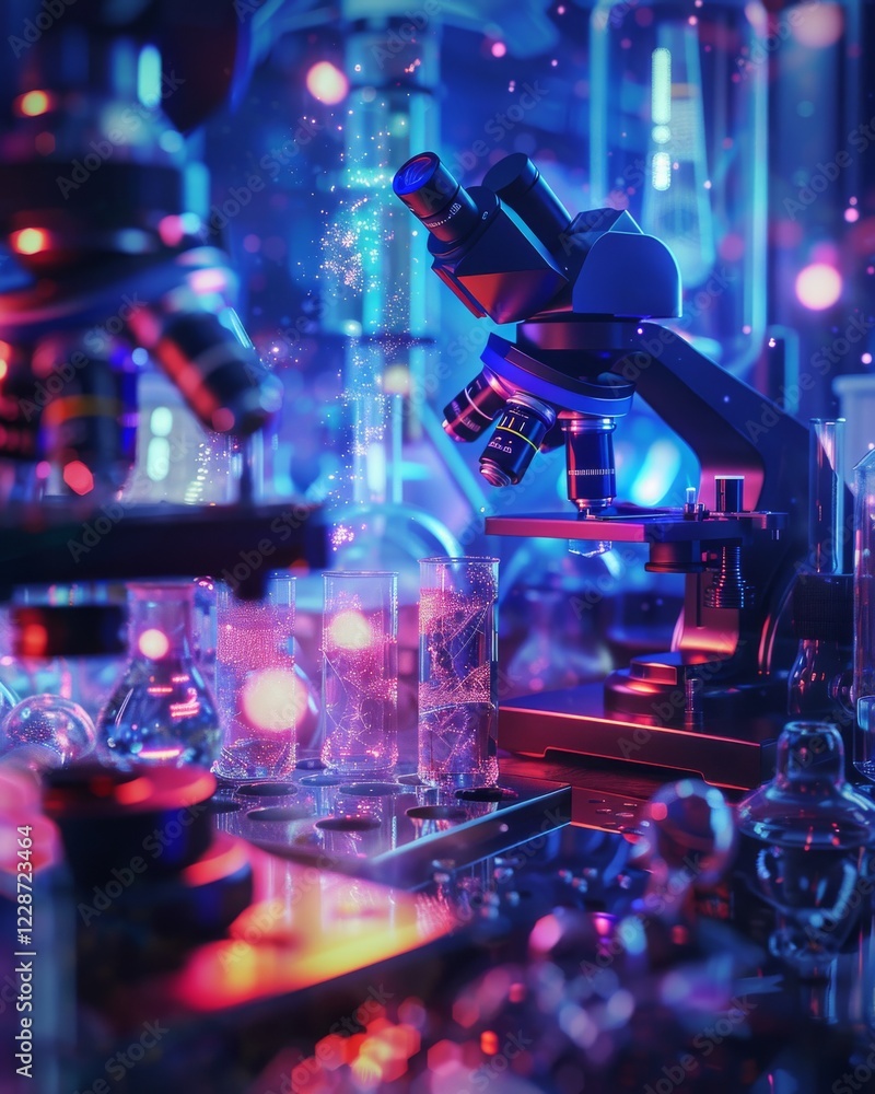 Poster advanced scientific laboratory equipped with microscopes and high-tech instruments for research and 