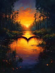 Enchanting Autumn Sunset Reflecting on a Serene Forest Lake