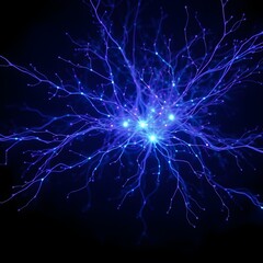 A network of neurons with synapses that glow blue and purple, creating an interesting visual effect.