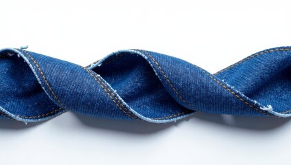 Twisted denim fabric with subtle fraying on a crisp white background , textile, cotton fabric, fabricisolate