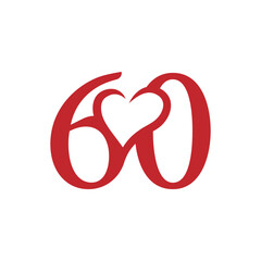 initial number 60 with love valentine day